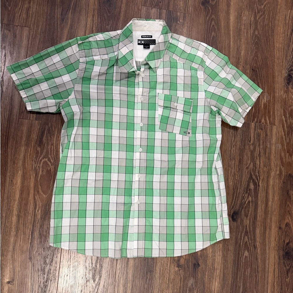 Oakley Green and White Plaid Men's Casual Shirt